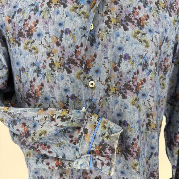 Robert Graham Button Front Long Sleeve Shirt Mancini Indigo Floral Watercolor M - Picture 3 of 7